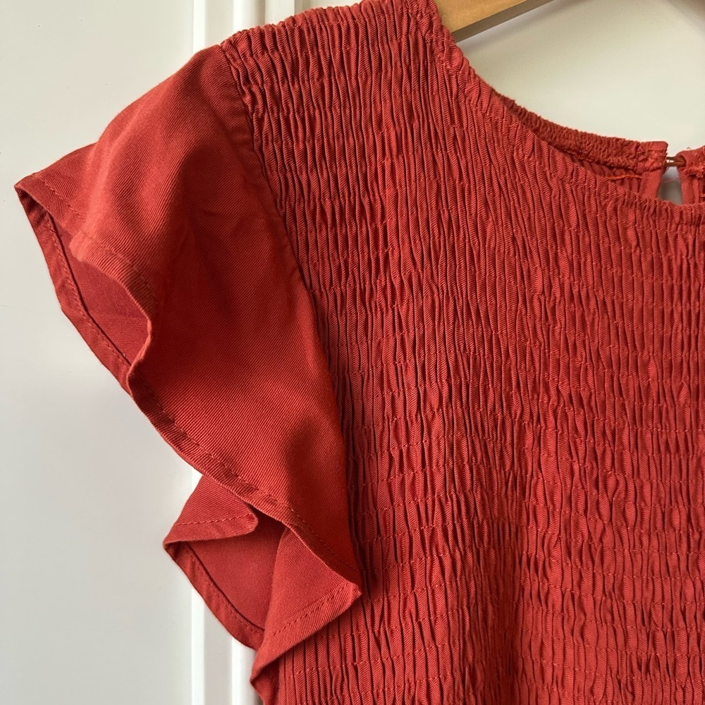 Zesica Smocked Bodice Flutter Sleeve Midi Dress Burnt Orange/Rust Size S - Picture 4 of 7